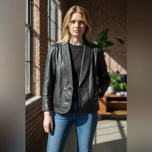 Renzo Costa Vintage Black Leather Jacket for Women